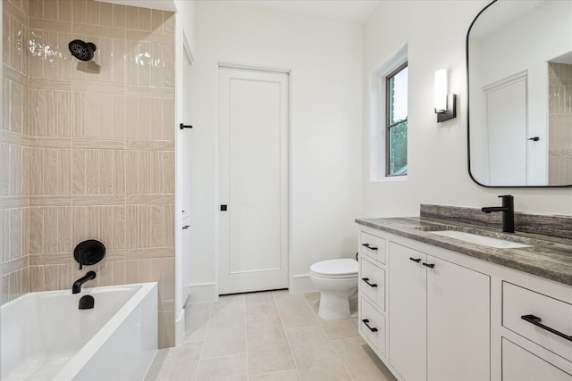 3755 Rice Blvd, Houston, TX 77005 - bathroom with vanity, a bath, toilet, a shower, and tile patterned flooring