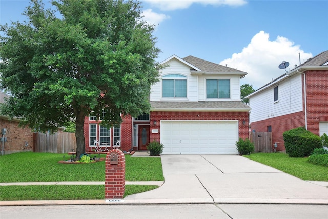 12010 Piney Bend Dr, Tomball, TX 77375 - traditional home featuring a garage, concrete driveway, brick siding, and roof with shingles