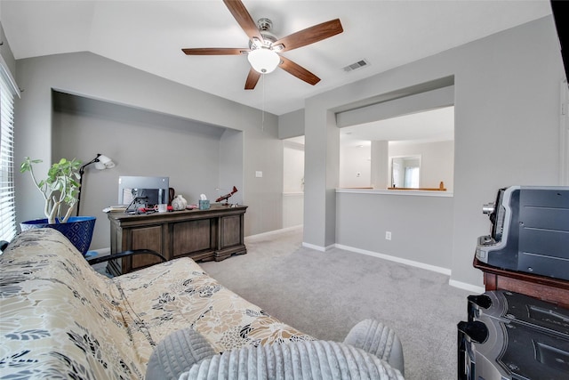 12010 Piney Bend Dr, Tomball, TX 77375 - carpeted bedroom with multiple windows, baseboards, vaulted ceiling, and a ceiling fan