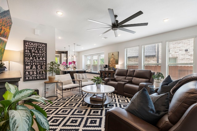 221 Sky Top Dr, Montgomery, TX 77316 - living room with ceiling fan and recessed lighting