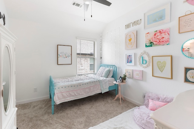 221 Sky Top Dr, Montgomery, TX 77316 - bedroom with carpet, vaulted ceiling, a ceiling fan, and baseboards