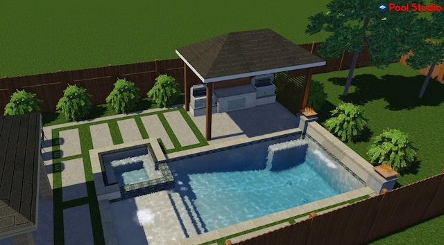 221 Sky Top Dr, Montgomery, TX 77316 - view of swimming pool with a gazebo, a patio area, a fenced backyard, and a pool with connected hot tub