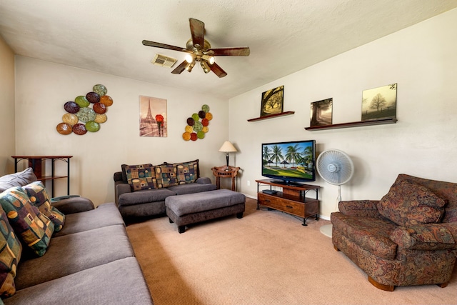 4907 Sienna Heights Ln, Pasadena, TX 77505 - carpeted living room featuring ceiling fan and baseboards