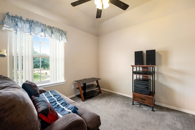 4907 Sienna Heights Ln, Pasadena, TX 77505 - sitting room featuring carpet floors, a ceiling fan, and baseboards