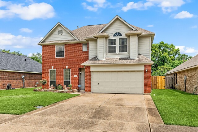 4907 Sienna Heights Ln, Pasadena, TX 77505 - traditional-style house with brick siding, driveway, a garage, and a shingled roof