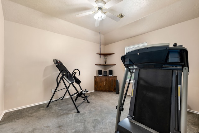 4907 Sienna Heights Ln, Pasadena, TX 77505 - workout area with carpet, a ceiling fan, and baseboards