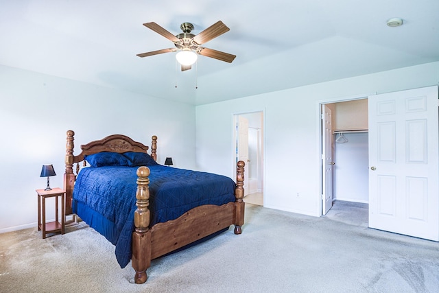 3403 Wheatfield Ct, Pearland, TX 77581 - bedroom featuring carpet, baseboards, ceiling fan, ensuite bath, and a spacious closet
