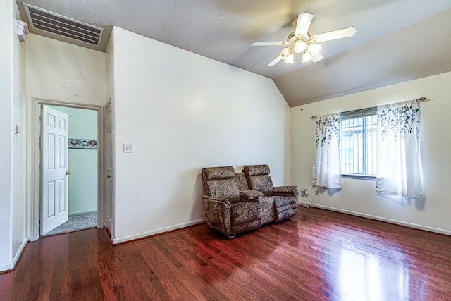 2207 Desert Vine Ct, Sugar Land, TX 77498 - sitting room with baseboards, wood finished floors, a ceiling fan, and vaulted ceiling