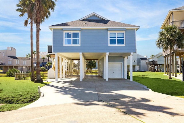 4014 Warchest Ct, Galveston, TX 77554 - beach home with a carport, a residential view, driveway, and a garage