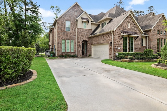 211 Twilight Toast Dr, Conroe, TX 77304 - traditional-style home with brick siding, concrete driveway, a shingled roof, and a garage