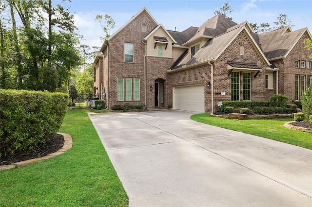 211 Twilight Toast Dr, Conroe, TX 77304 - traditional home with concrete driveway, brick siding, roof with shingles, and a garage