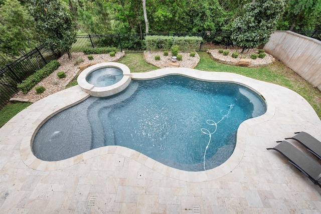 211 Twilight Toast Dr, Conroe, TX 77304 - view of pool with a pool with connected hot tub, a fenced backyard, and a patio