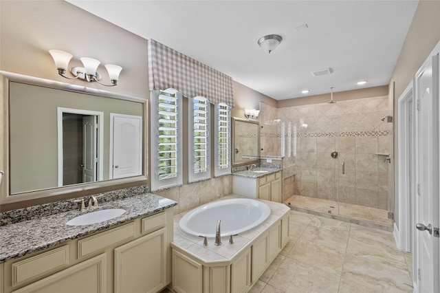 211 Twilight Toast Dr, Conroe, TX 77304 - full bath with a stall shower, two vanities, and a bath