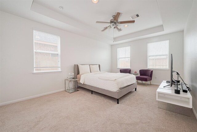 24511 Peroni Dr, Richmond, TX 77406 - bedroom featuring a raised ceiling, baseboards, carpet flooring, a ceiling fan, and recessed lighting