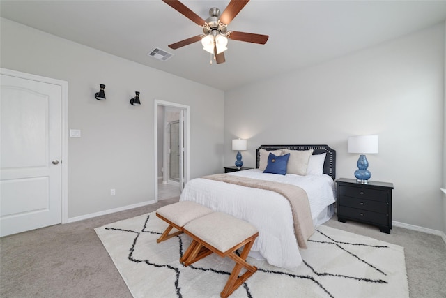 25807 Boxwood Hedge Ln, Tomball, TX 77375 - bedroom featuring carpet flooring, baseboards, a ceiling fan, and connected bathroom