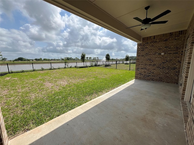 2015 Tioga View Dr, Iowa Colony, TX 77583 - view of yard with a water view, a patio area, and ceiling fan