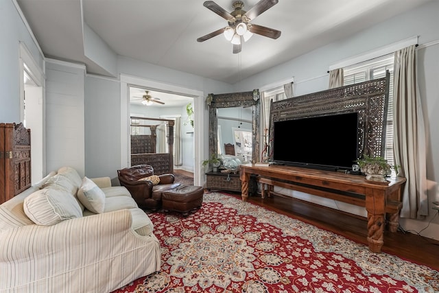 811 18th St, Galveston, TX 77550 - living area featuring ceiling fan and wood finished floors