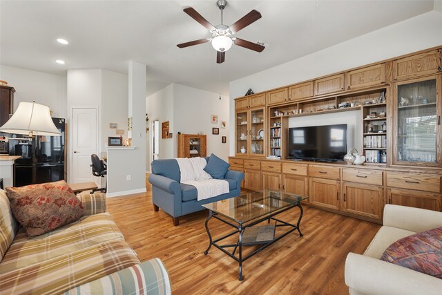 2209 Parker Ct, Brenham, TX 77833 - living area featuring ceiling fan, light wood-style flooring, recessed lighting, and baseboards
