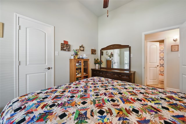 2209 Parker Ct, Brenham, TX 77833 - bedroom featuring high vaulted ceiling and a ceiling fan