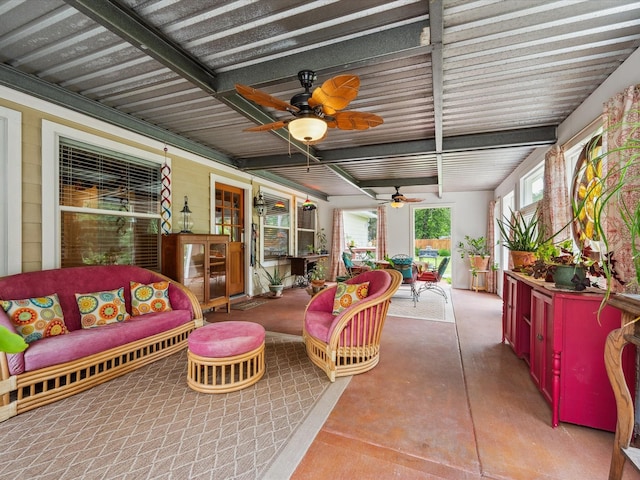 136 Fantail St, Magnolia, TX 77355 - sunroom / solarium featuring a ceiling fan, outdoor dining space, outdoor lounge area, and french doors