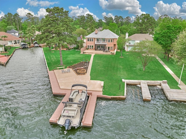 2815 Pine Arbor Dr, Montgomery, TX 77356 - dock area featuring a water view, a lawn, view of wooded area, and a balcony