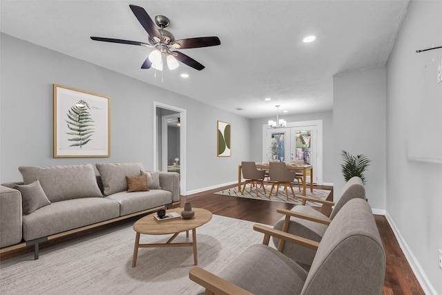 2032 Vince St, Pasadena, TX 77502 - living area with wood finished floors, baseboards, a chandelier, recessed lighting, and a ceiling fan