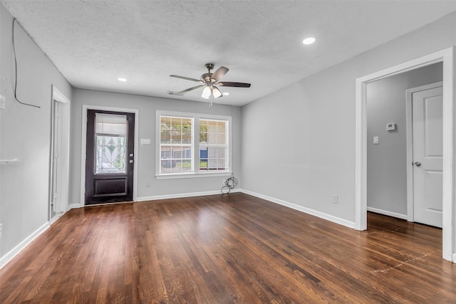 2032 Vince St, Pasadena, TX 77502 - entrance foyer featuring a ceiling fan, dark wood-style flooring, baseboards, a textured ceiling, and recessed lighting
