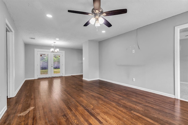 2032 Vince St, Pasadena, TX 77502 - unfurnished living room featuring wood finished floors, a chandelier, recessed lighting, a ceiling fan, and baseboards