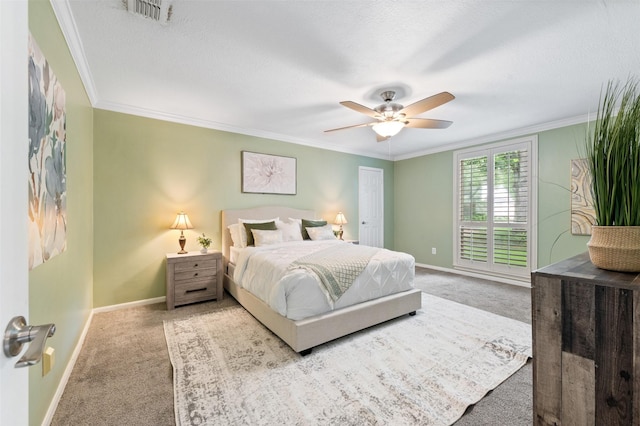 20234 Brondesbury Dr, Katy, TX 77450 - bedroom featuring carpet, baseboards, ornamental molding, and ceiling fan