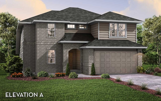 12106 Hollow Marsh Dr, Santa Fe, TX 77510 - view of front of house with brick siding, an attached garage, asphalt driveway, and a front yard
