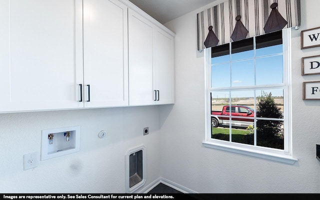 12106 Hollow Marsh Dr, Santa Fe, TX 77510 - laundry area with cabinet space, electric dryer hookup, gas dryer hookup, baseboards, and hookup for a washing machine