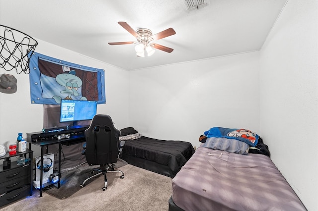 9207 Loren Ln, Houston, TX 77040 - carpeted bedroom with a desk and ceiling fan