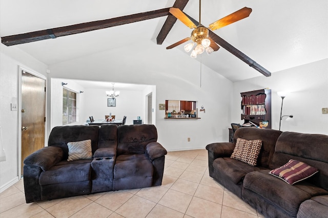 9207 Loren Ln, Houston, TX 77040 - living room with light tile patterned floors, a chandelier, baseboards, and ceiling fan