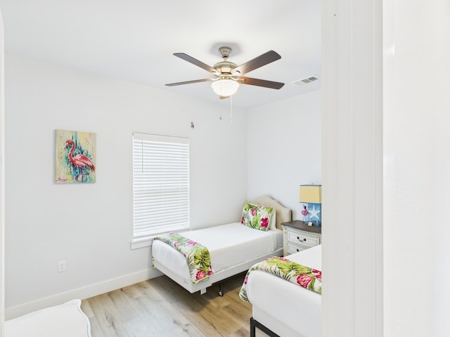 2403 S Bronte St, Rockport, TX 78382 - bedroom with light wood-style floors, baseboards, and ceiling fan