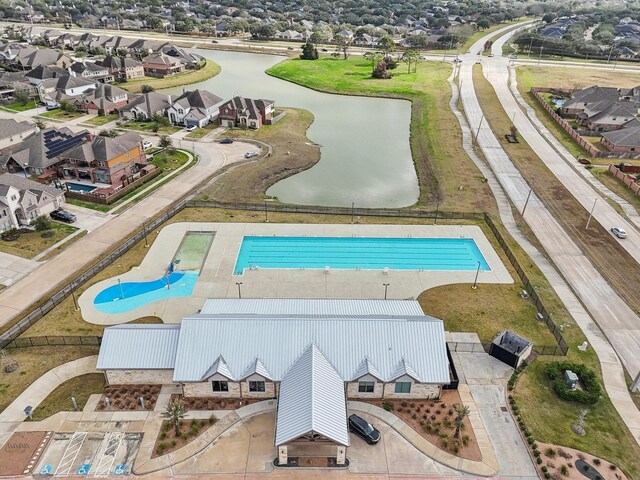 531 Campbell Dr, League City, TX 77573 - aerial perspective of suburban area featuring a large body of water and a pool