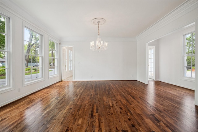 10918 Wickline Dr, Hunters Creek Village, TX 77024 - unfurnished room featuring crown molding, a chandelier, dark wood-type flooring, and baseboards