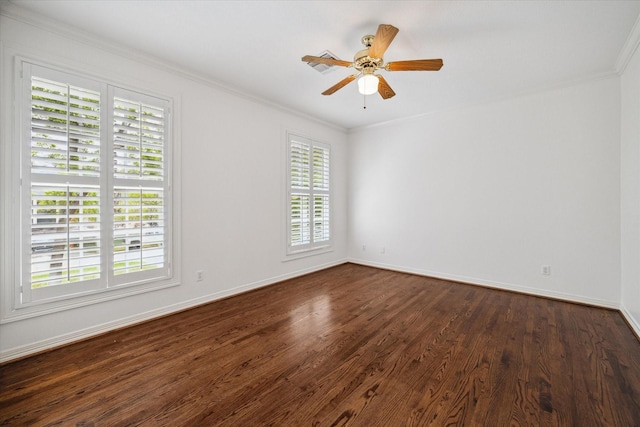 10918 Wickline Dr, Hunters Creek Village, TX 77024 - unfurnished room featuring crown molding, dark wood-type flooring, ceiling fan, and baseboards