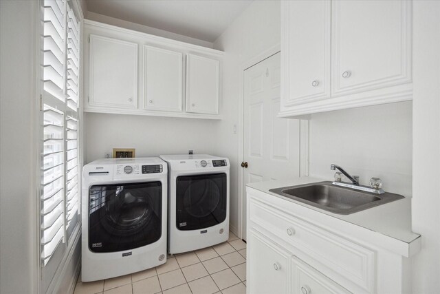 10918 Wickline Dr, Hunters Creek Village, TX 77024 - laundry area featuring cabinet space, independent washer and dryer, and light tile patterned floors