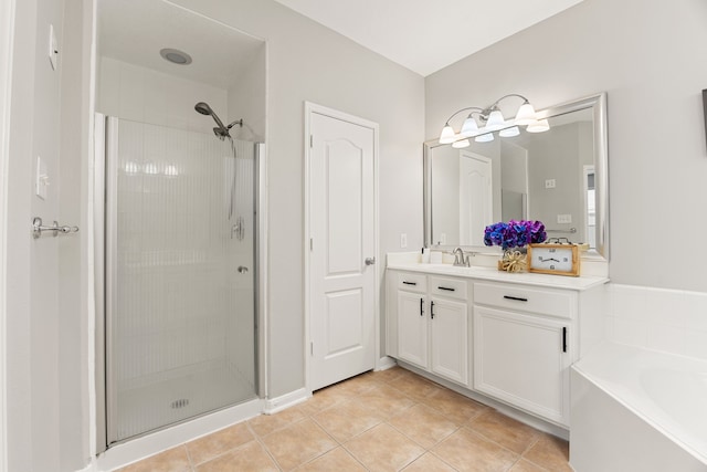 3639 Burning Palms Ct, Houston, TX 77042 - bathroom with a stall shower, vanity, and tile patterned floors