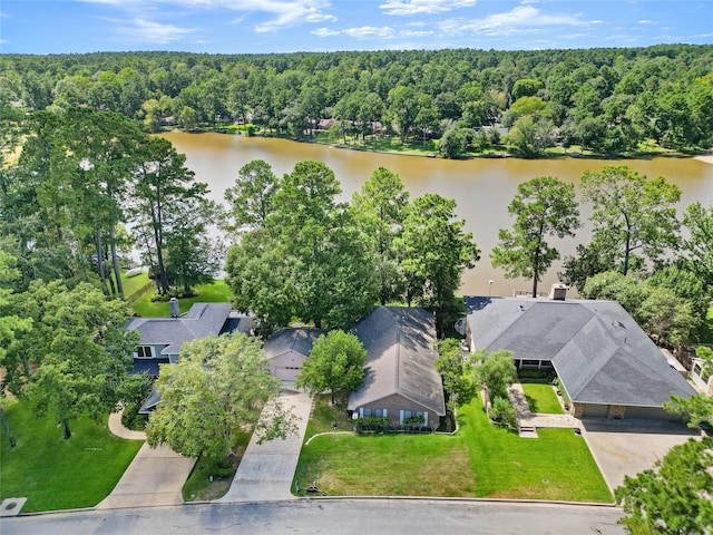 1925 E Lake Dr, Huntsville, TX 77340 - aerial view of residential area with a forest and a large body of water