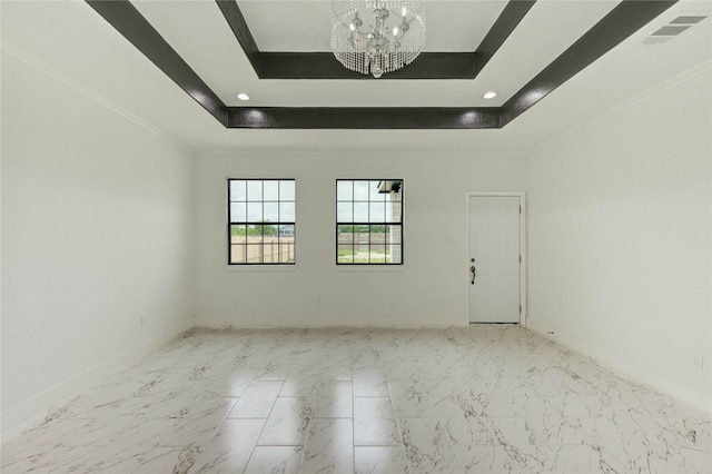 6193 Rd 5503, Cleveland, TX 77327 - spare room featuring a chandelier, baseboards, a tray ceiling, marble finish floors, and recessed lighting