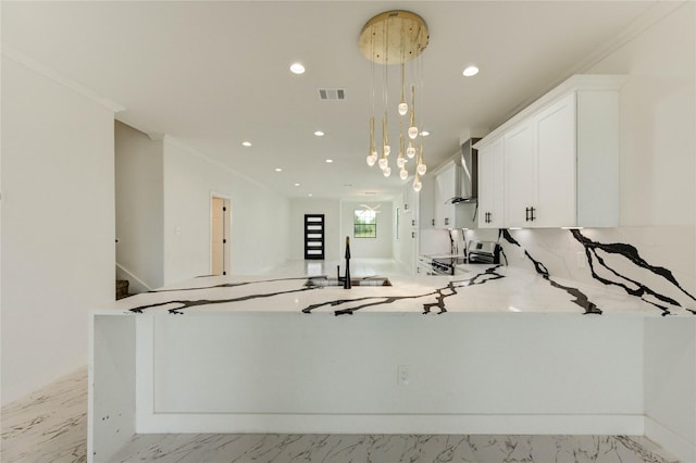 6193 Rd 5503, Cleveland, TX 77327 - kitchen with a sink, electric stove, white cabinetry, wall chimney exhaust hood, and recessed lighting