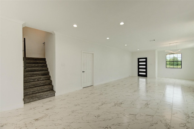 6193 Rd 5503, Cleveland, TX 77327 - unfurnished room featuring recessed lighting, stairs, marble finish floors, ornamental molding, and baseboards