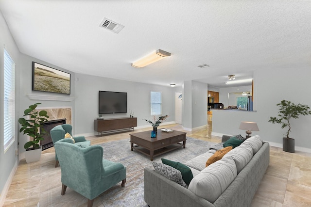 11622 Silent Elm St, Houston, TX 77044 - living room featuring plenty of natural light, baseboards, and a premium fireplace