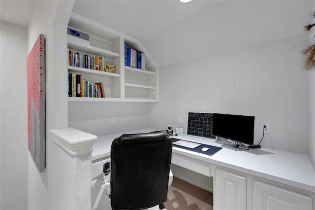 6003 Tarra Firma Dr, Spring, TX 77379 - home office featuring lofted ceiling and carpet floors