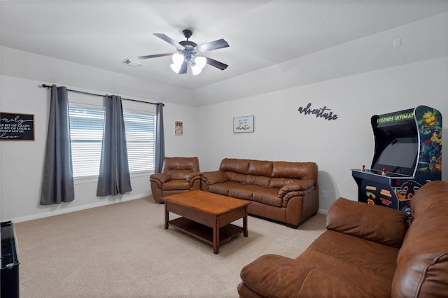 6003 Tarra Firma Dr, Spring, TX 77379 - living area with a ceiling fan and light carpet