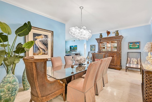 801 E Beach Dr Unit Bc2305, Galveston, TX 77550 - dining room with a chandelier, crown molding, baseboards, and light tile patterned floors