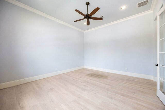 19111 N Frio River Cir, Cypress, TX 77433 - empty room featuring a ceiling fan, crown molding, light wood finished floors, recessed lighting, and baseboards