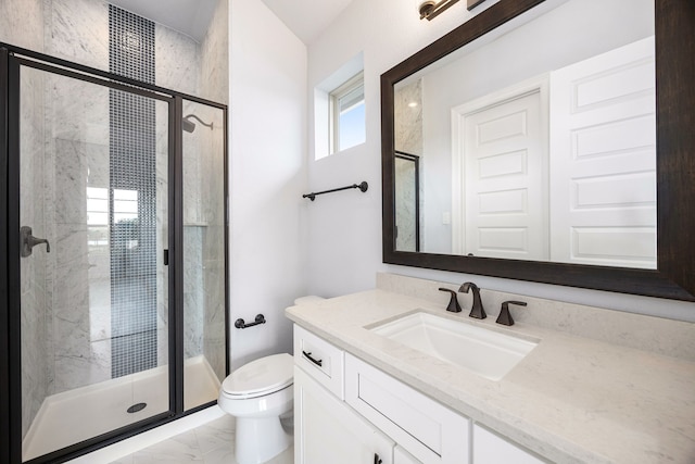19111 N Frio River Cir, Cypress, TX 77433 - full bath featuring toilet, marble finish flooring, vanity, and a shower stall