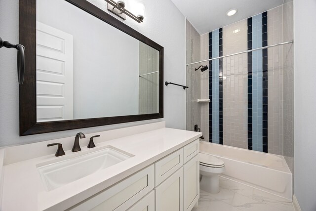 19111 N Frio River Cir, Cypress, TX 77433 - bathroom featuring vanity, marble finish flooring, toilet, recessed lighting, and  shower combination